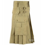 Men's Khaki Deluxe Utility Kilt With Side Straps & Buckle Handmade 100% Cotton