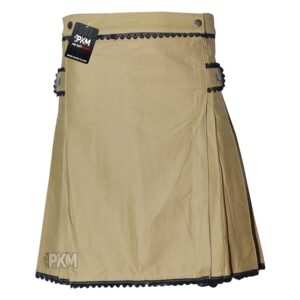 khaki pc with black lace ladies hybrid utility kilt