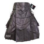 scottish pride black leather utility kilt