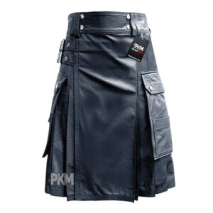 scottish black leather utility kilt