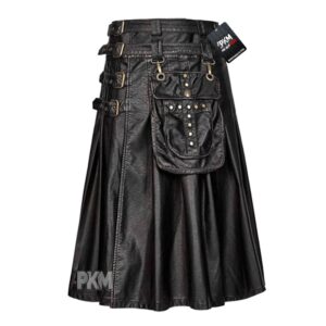 cowhide black leather kilt