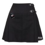 women black acrylic wool utility kilt