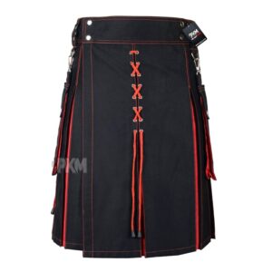 black hybrid cotton utility kilt