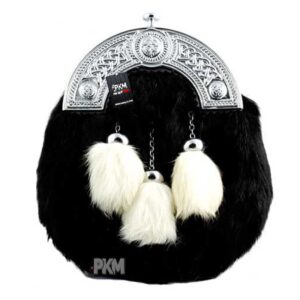 black rabbit fur with white rabbit fur tassels