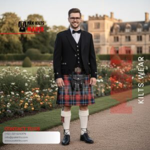 New Scottish Black Argyle Kilt Jacket With Waistcoat