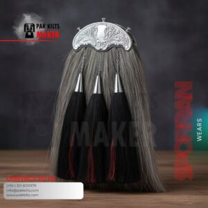 Gray Horse Hair Sporran 3 Black & Red Tassels