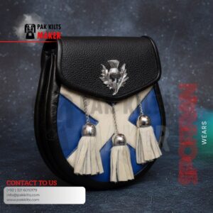 Scottish White Fur With Royal Blue Leather Sporran