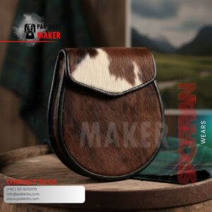 Scottish Men Brown and White Real Cow Hide Skin Sporran