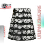 Black Skull Printed Utility Kilt