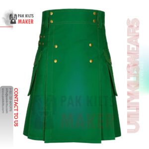 Solid Green Cotton Utility Kilt