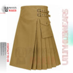 Solid Khaki Cotton Utility Kilt