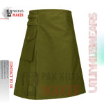 Solid Olive Green Cotton Utility Kilt