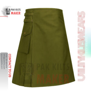 Solid Olive Green Cotton Utility Kilt