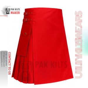 Solid Red Cotton Utility Kilt