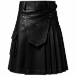 Black Leather Utility Kilt for Men