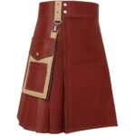 Maroon & Beige Leather Utility Kilt