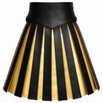 Hybrid Black & Gold Cow Leather Box Pleated Kilt