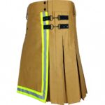 Tan Khaki Heavy-Duty Cotton Firefighter Kilt for Men