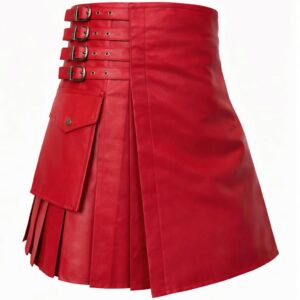 Women's Red Leather Unisex Kilt