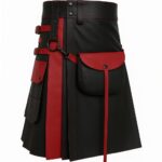Black & Red Leather Utility Kilt for Men