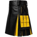 Black & Yellow Leather Utility Kilt for Men