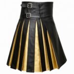 Hybrid Black & Gold Cow Leather Box Pleated Kilt