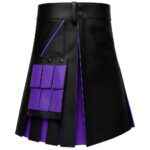 Black & Purple Leather Utility Kilt for Men
