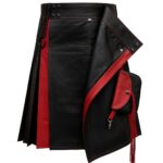 Black & Red Leather Utility Kilt for Men
