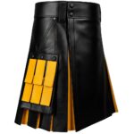 Black & Yellow Leather Utility Kilt for Men