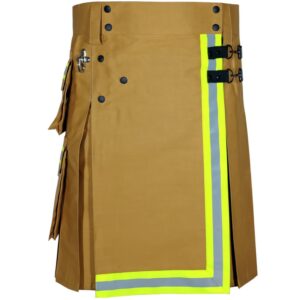 Tan Khaki Heavy-Duty Cotton Firefighter Kilt for Men