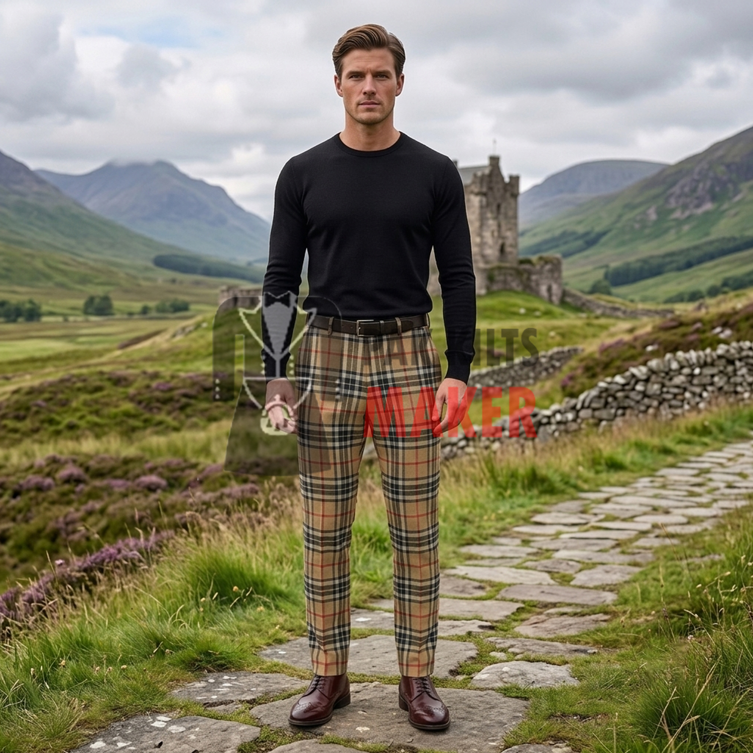 Camel Thompson Tartan Slim Fit Pants for Men Camel Thompson Tartan Slim Fit Pants for Men
